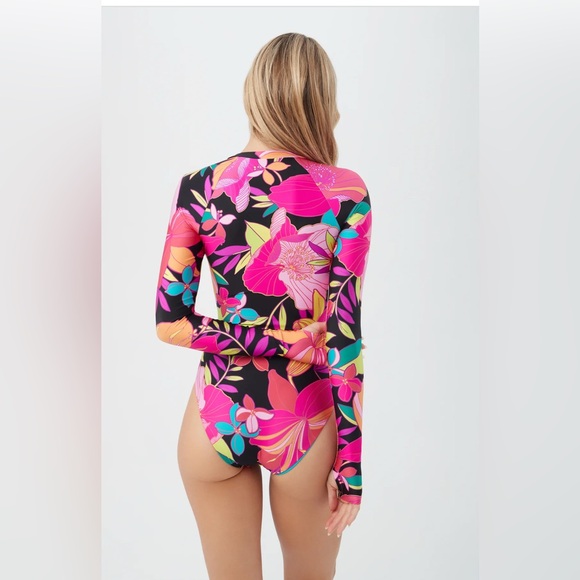 New! Trina Turk Solar Floral Long Sleeve Zip Up One‎ Piece Paddle Suit XS $182 - Picture 3 of 11